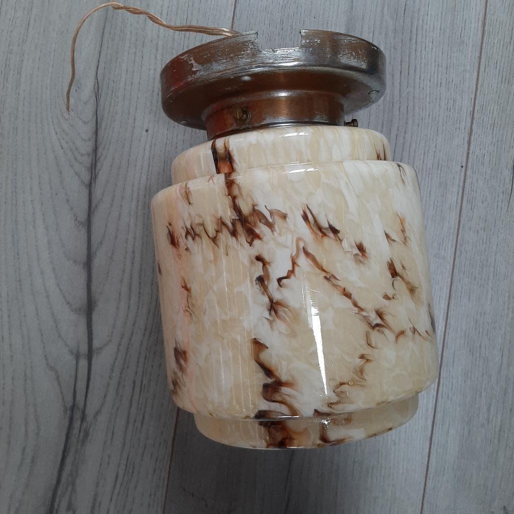 Plafondlamp Art Deco gewolkt / gemarmerd opaline glas, Ophalen