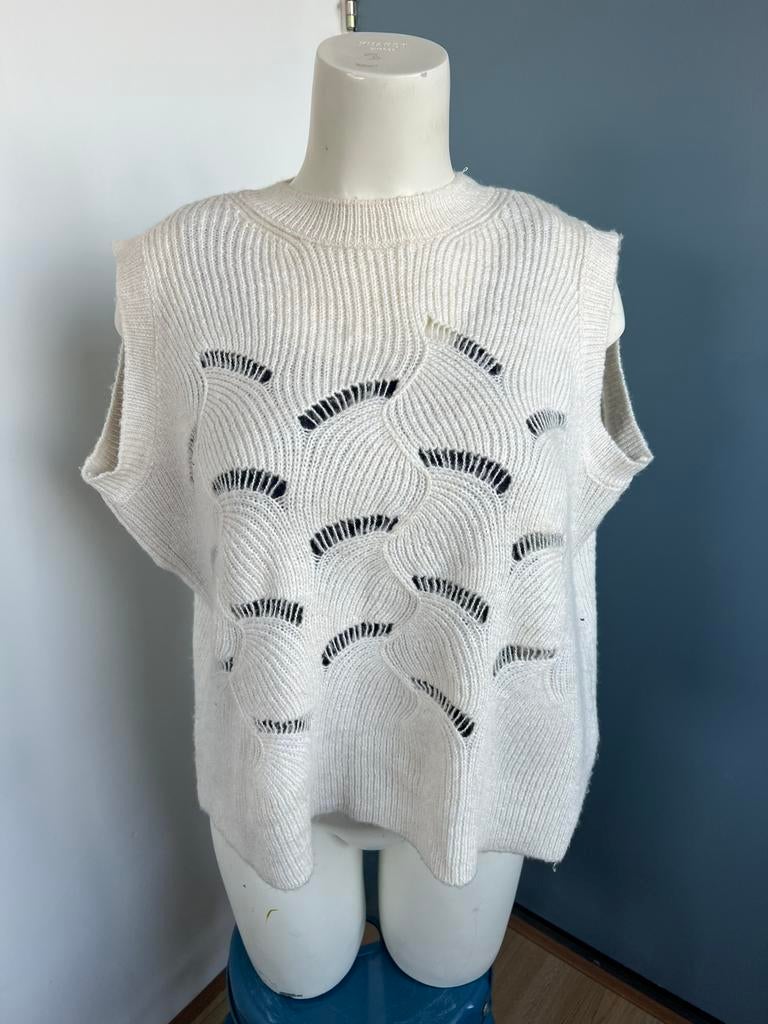 Modstrom roomwit ajour gebreid mouwloos trui l, Kleding | Dames, Truien en Vesten, Wit, Maat 42/44 (L), Ophalen of Verzenden, Zo goed als nieuw