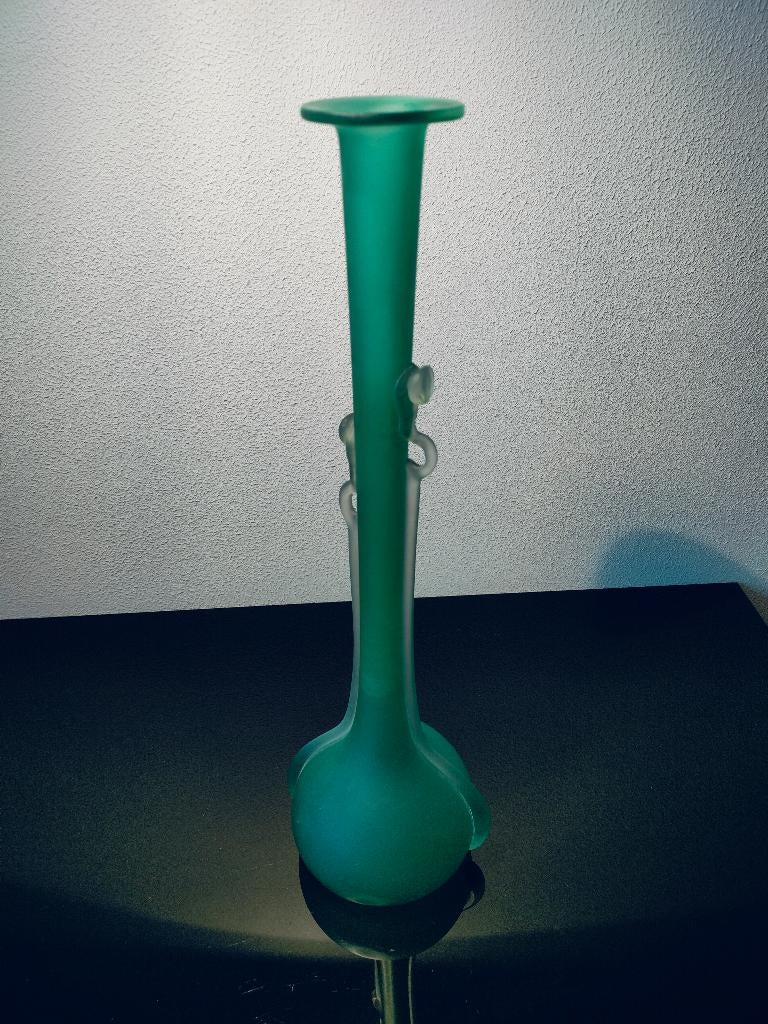 Vaas Art Nouveau Soliflore Gefrost Glas Zeegroen, Antiek en Kunst, Antiek | Glas en Kristal, Ophalen of Verzenden