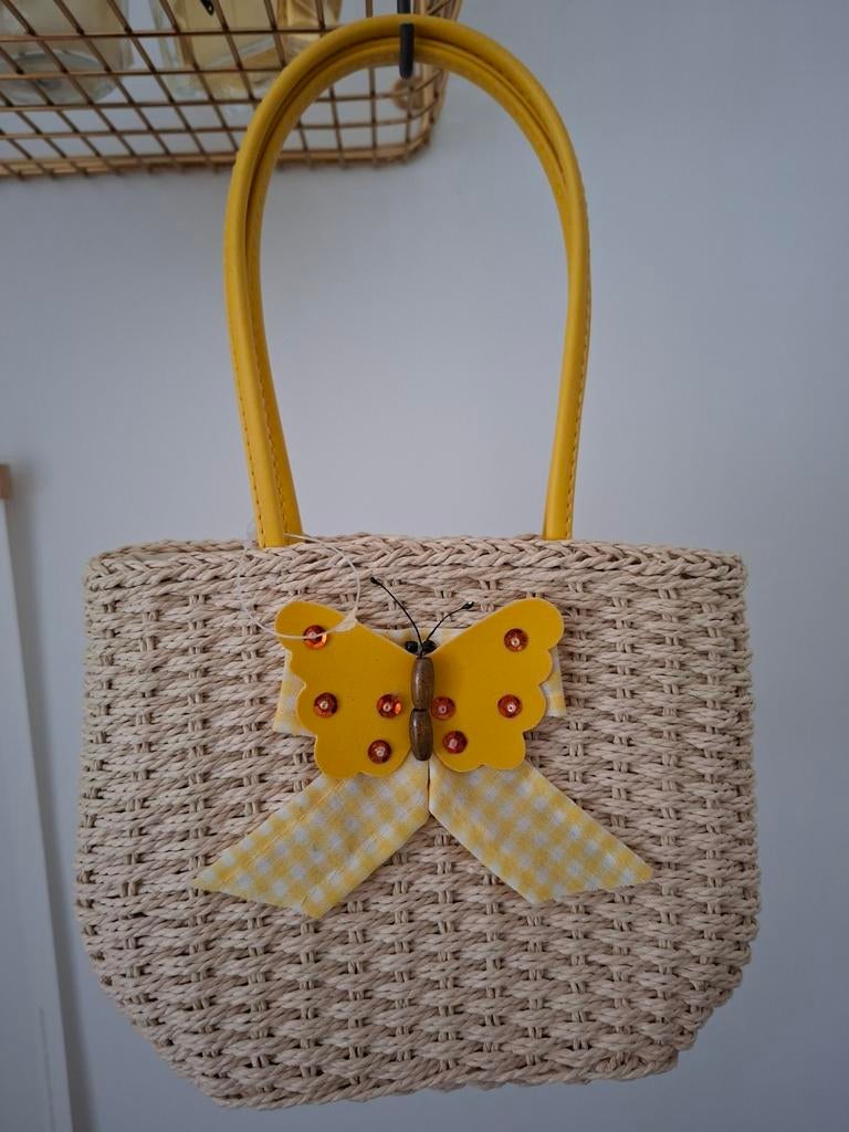 Rieten kindertasje met gele leren hengsels ( nieuw), Ophalen of Verzenden, Nieuw, Geel, Handtas
