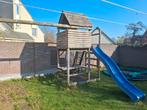Houten speelhuisje met glijbaan en schommel, Ophalen, Gebruikt, Hout