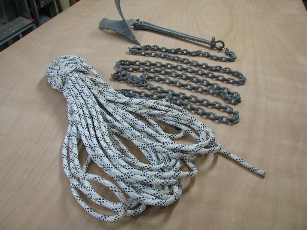 Ploeganker 5 kg met 4 m ketting en 27 m lijn, Ophalen, Zo goed als nieuw, Overige typen