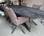 Ovale eettafel zwart mangohout kruispoot 240x103,5 cm, Huis en Inrichting, Tafels | Eettafels, Gebruikt, 100 tot 150 cm, Modern, Industrieel