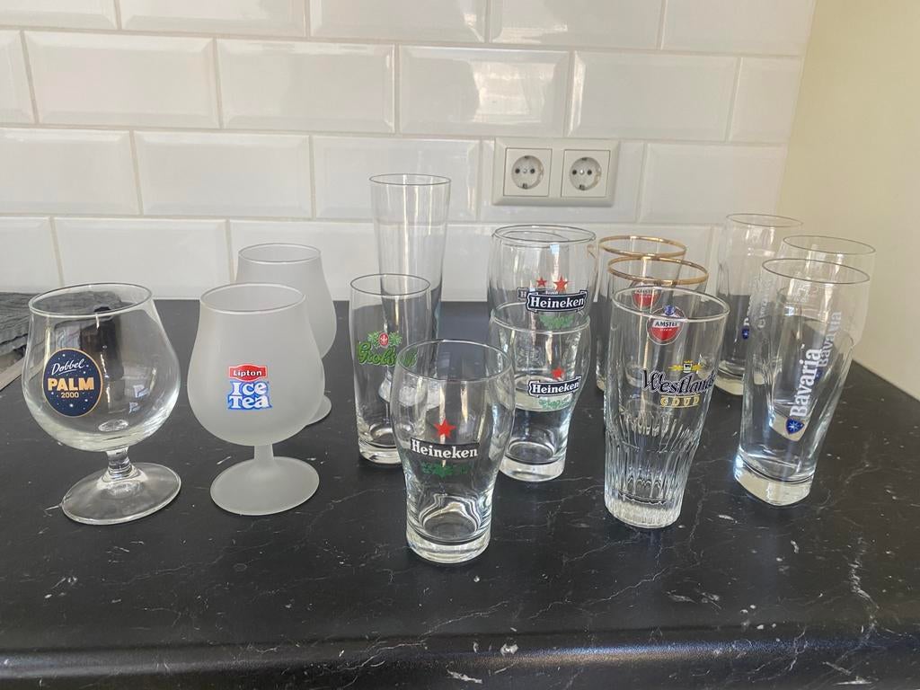Diverse bierglazen en Lipton Ice Tea glas, Verzamelen, Glas en Borrelglaasjes, Gebruikt, Bierglas, Ophalen of Verzenden