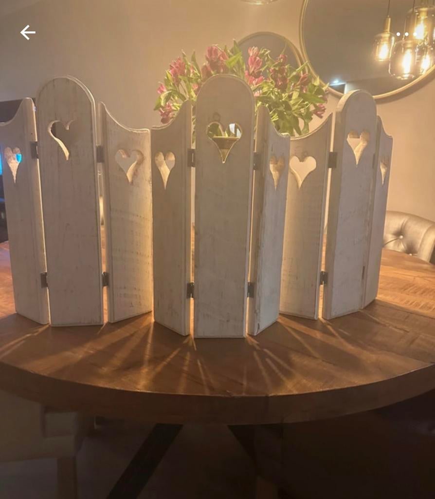 Decoratieve houten raamschermen met hartjes, Huis en Inrichting, Woonaccessoires | Kamerschermen, Ophalen of Verzenden, Gebruikt