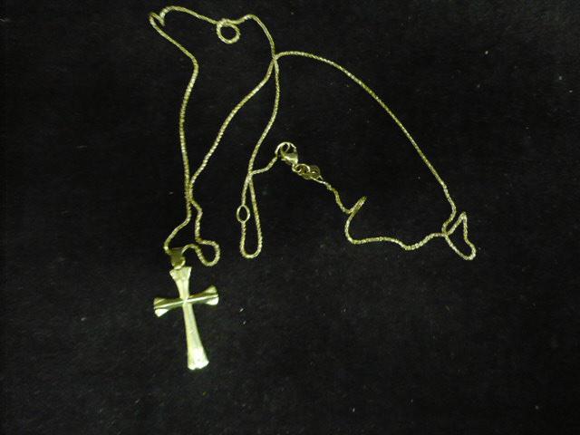 14 karaat gouden ketting met kruis lengte 43 cm en kruisje, Ophalen of Verzenden, Gebruikt, Goud, Goud