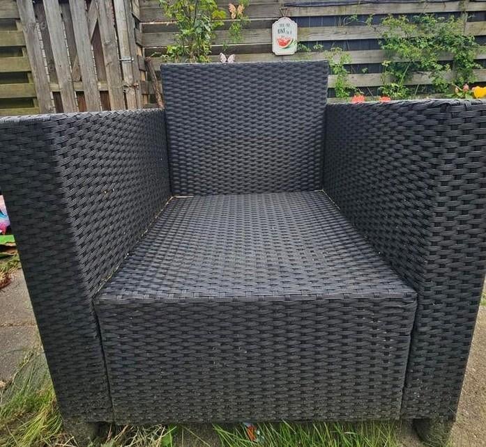 2 Zwarte lounge stoelen en 1 bank, Tuin en Terras, Ophalen, Gebruikt, Wicker