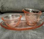 Vintage Zalmkleurig Roomstelletje geperst glas, Ophalen of Verzenden