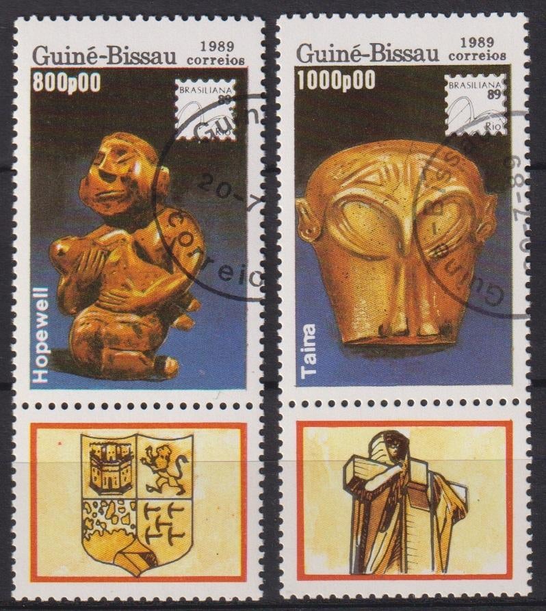 Guinee-Bissau  1989 Precolumbiaanse Cultuur Hopewell maskers, Verzenden, Gestempeld, Overige thema's