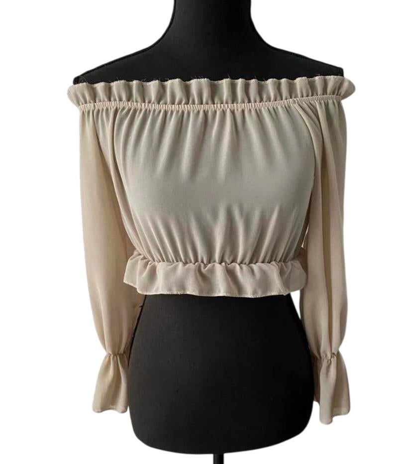 Beige cropped sexy blouse off-shoulder, top met lange mouwen, Kleding | Dames, Beige, Ophalen of Verzenden, Zo goed als nieuw