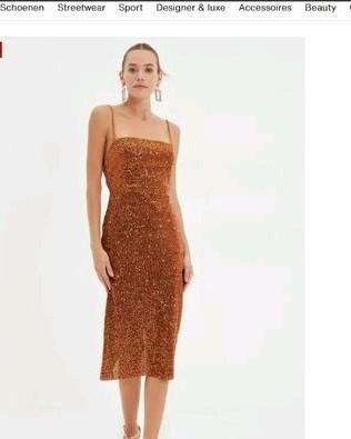 Cocktail jurk met pailletten roest oranje maat XS / S, Verzenden, Trendyol, Oranje, Zo goed als nieuw