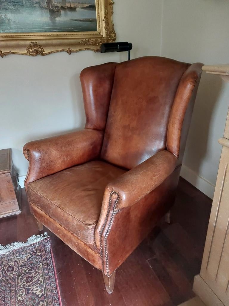 Leren Oor / Clubfauteuil., Huis en Inrichting, Fauteuils, Ophalen, Gebruikt, Klassiek, 50 tot 75 cm