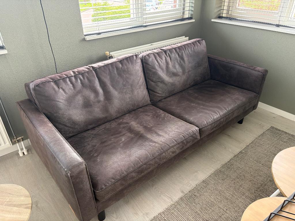 Gratis! Leren bank, Huis en Inrichting, Banken | Bankstellen, Ophalen, Gebruikt, Rechte bank, 200 tot 250 cm