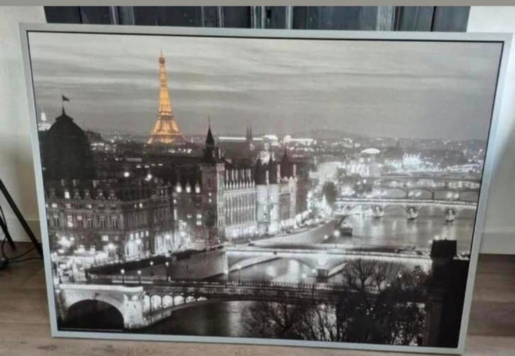 Groot schilderij Parijs: Eiffeltoren & Seine (100x140cm), Huis en Inrichting, Woonaccessoires | Schilderijen, Tekeningen en Foto's