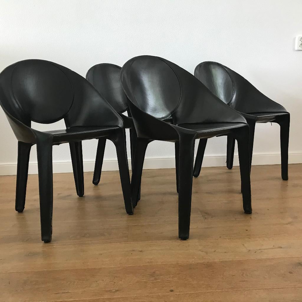 4 Cassina Lira e Liuto Mario Bellini stoelen stoel design, Zwart, Leer, Ophalen of Verzenden, Nvt
