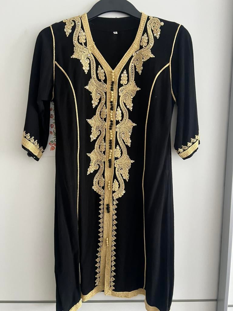 marokkaanse caftan tuniek gala jellaba kimono takschita, Ophalen of Verzenden, Zo goed als nieuw, Zwart, Boven de knie