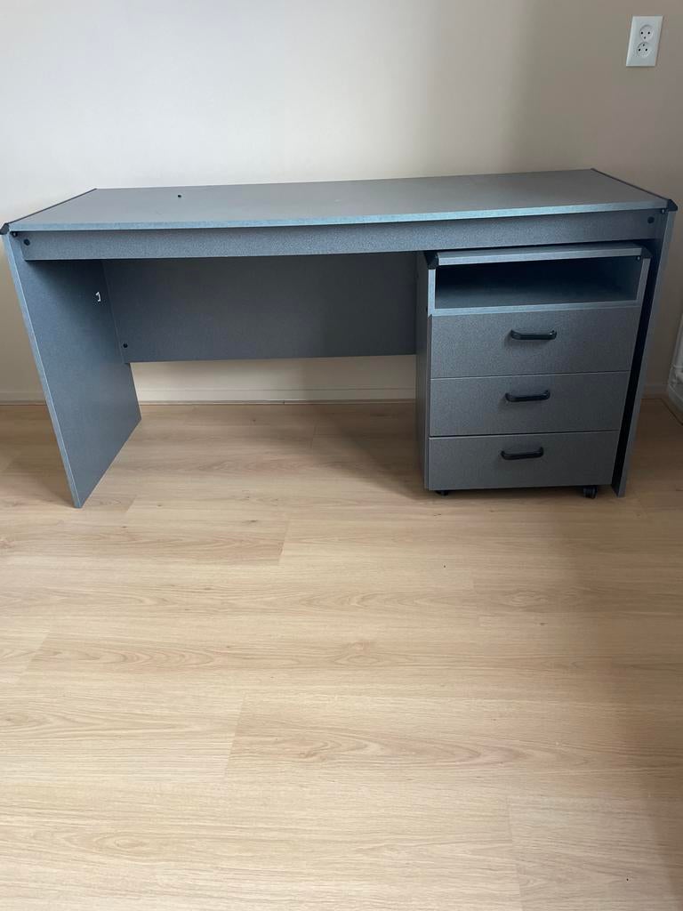 Grijs bureau met ladeblok op wielen, Ophalen, Met wielen, Gebruikt, Bureau