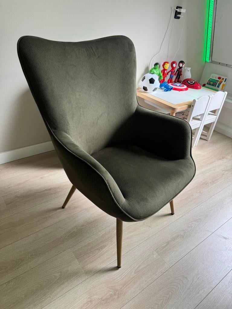 Donker groene rib stoel, Ophalen, Zo goed als nieuw, Minder dan 75 cm, 50 tot 75 cm