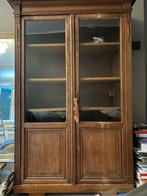 Antieke houten kast met glazen deuren, Ophalen of Verzenden