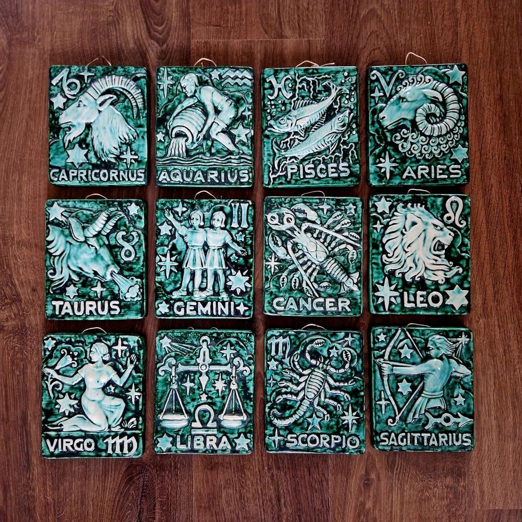 Vintage - Dierenriem - Sterrenbeelden - Wandtegeltjes - 12st, Antiek en Kunst, Ophalen of Verzenden