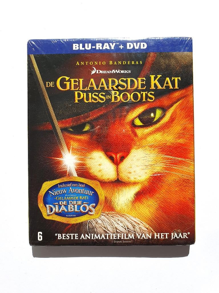 De Gelaarsde Kat (Blu-ray + DVD, Nieuw in Seal), Cd's en Dvd's, Ophalen of Verzenden, Nieuw in verpakking, Tekenfilms en Animatie