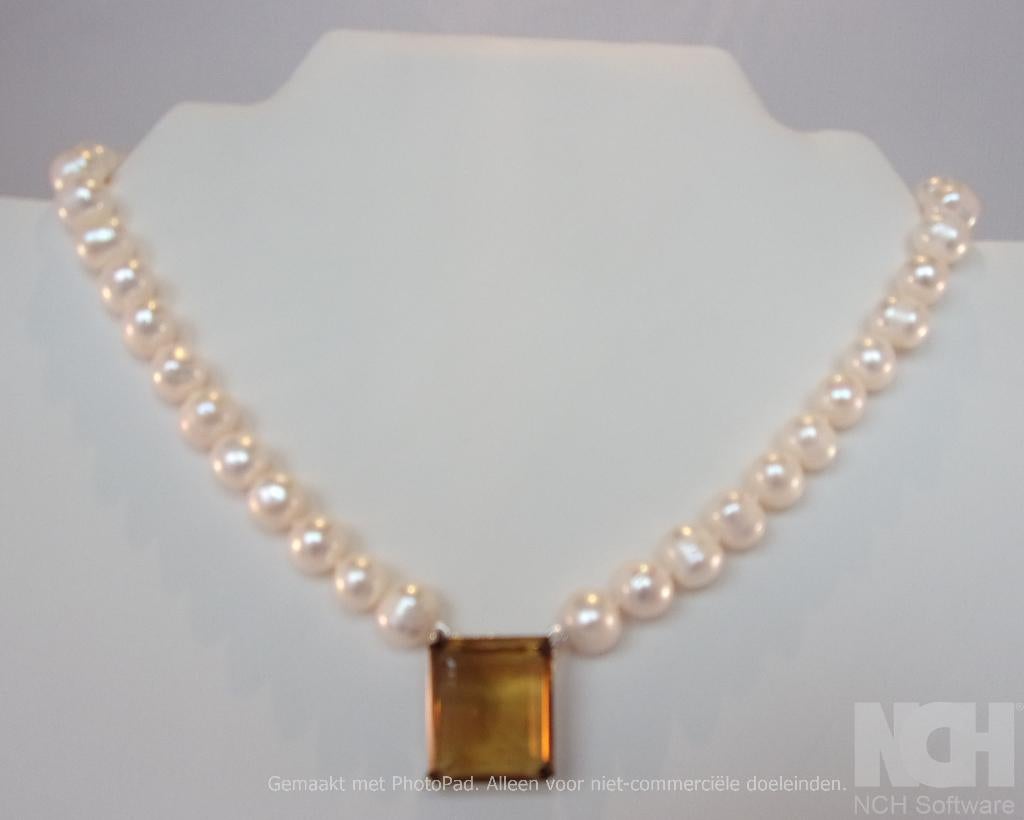 Nieuw parelcollier met Citrien – zilver met 14K witgoud, Sieraden, Tassen en Uiterlijk, Kettingen, Verzenden, Wit, Nieuw, Verstelbaar