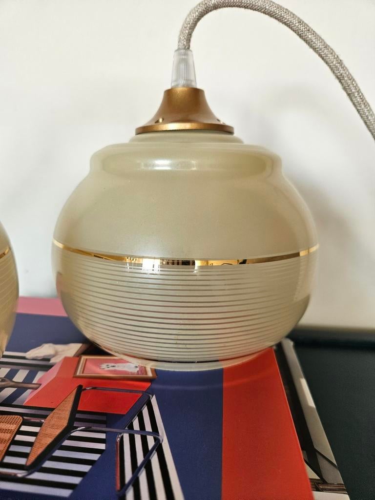 Vintage beige/goud mushroom hanglamp nostalgisch antiek, Ophalen of Verzenden