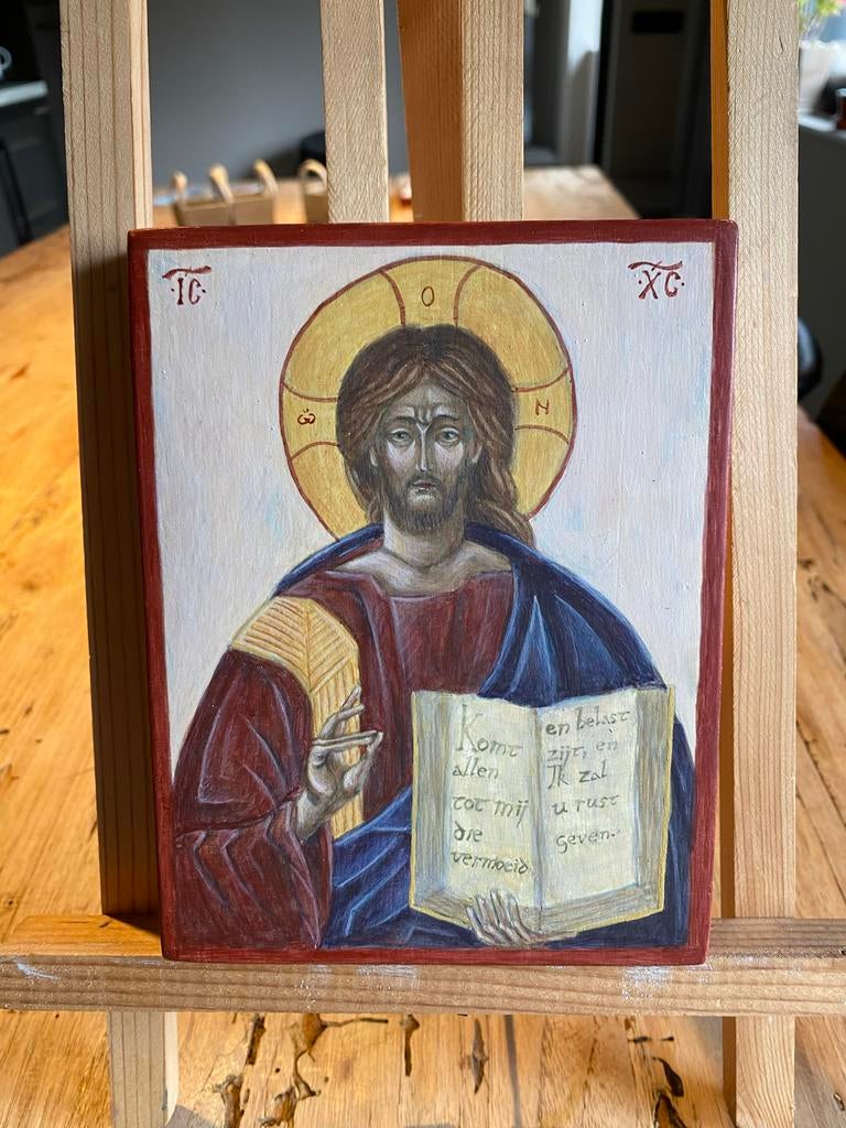 Hand geschilderd Icoon Jezus Pantocrator, Antiek en Kunst, Antiek | Religie, Ophalen of Verzenden