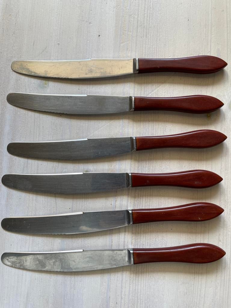 Zes messen met bruine handvatten, Antiek en Kunst, Ophalen