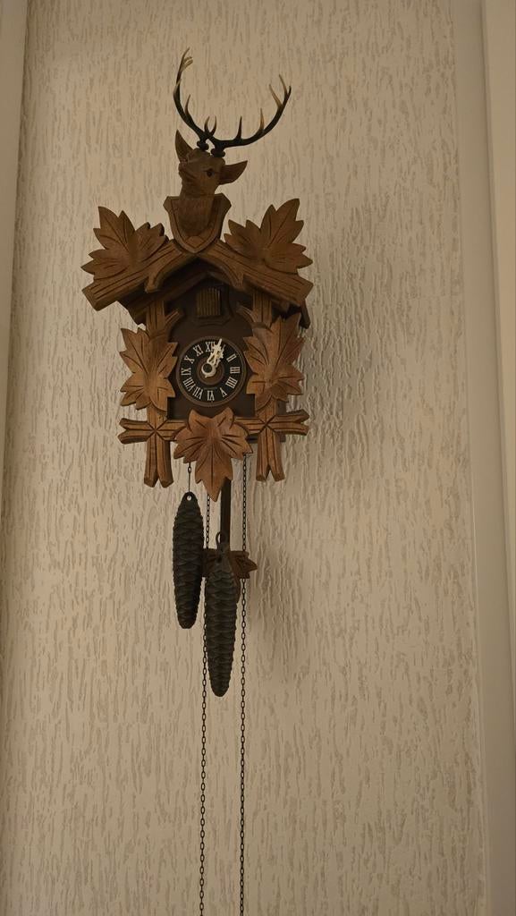 Antieke Koekoeksklok met Hertenkop - Zwarte Woud Stijl, Antiek en Kunst, Antiek | Klokken, Ophalen of Verzenden