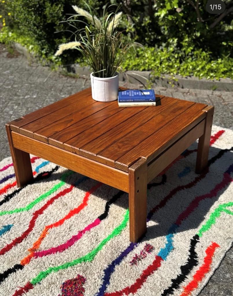 Vintage houten salontafel jaren 70, Ophalen, Gebruikt, 100 tot 150 cm, 50 tot 100 cm