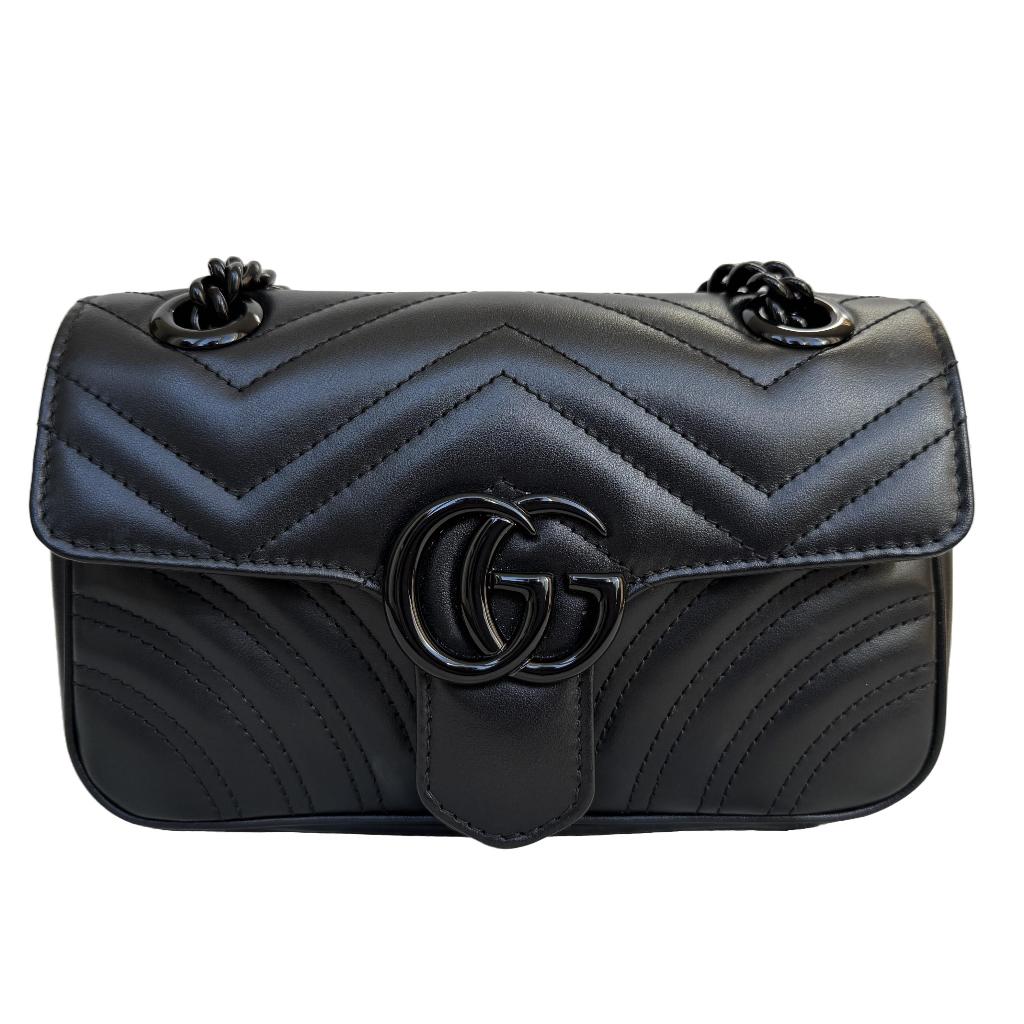 Gucci marmont matelasse mini small zwart so black tas, Verzenden, Zo goed als nieuw, Zwart, Schoudertasje