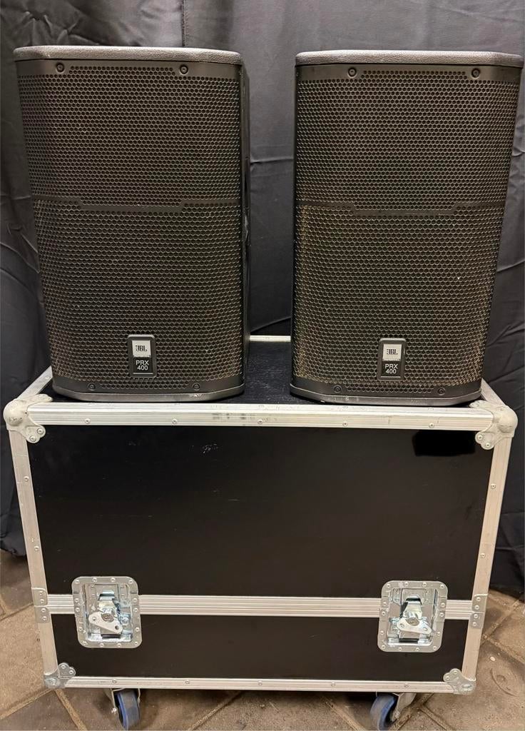 2x JBL PRX412m topkast speakers, Ophalen, Zo goed als nieuw, Overige instrumenten, Flightcase