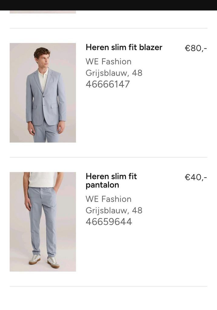 Grijsblauw heren/tiener pak blazer en pantalon maat 48, Ophalen of Verzenden, Zo goed als nieuw, Maat 48/50 (M), Wit