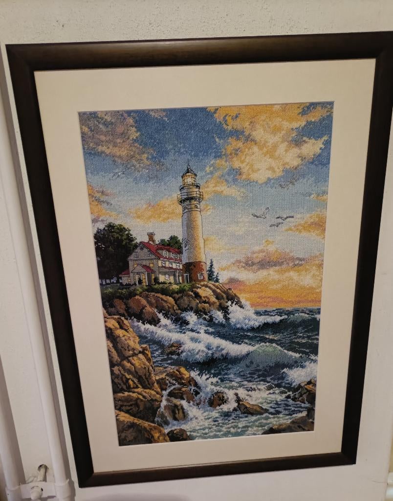 vuurtoren geborduurd lijst, Overige materialen, Minder dan 50 cm, 50 tot 75 cm, Ophalen of Verzenden