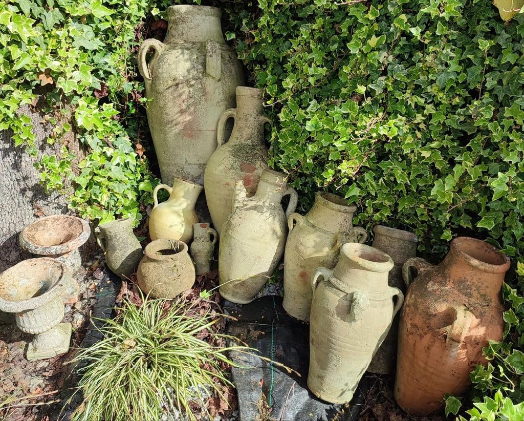 Diverse vintage antieke aardewerk tuinvazen kruiken, Tuin en Terras, Ophalen