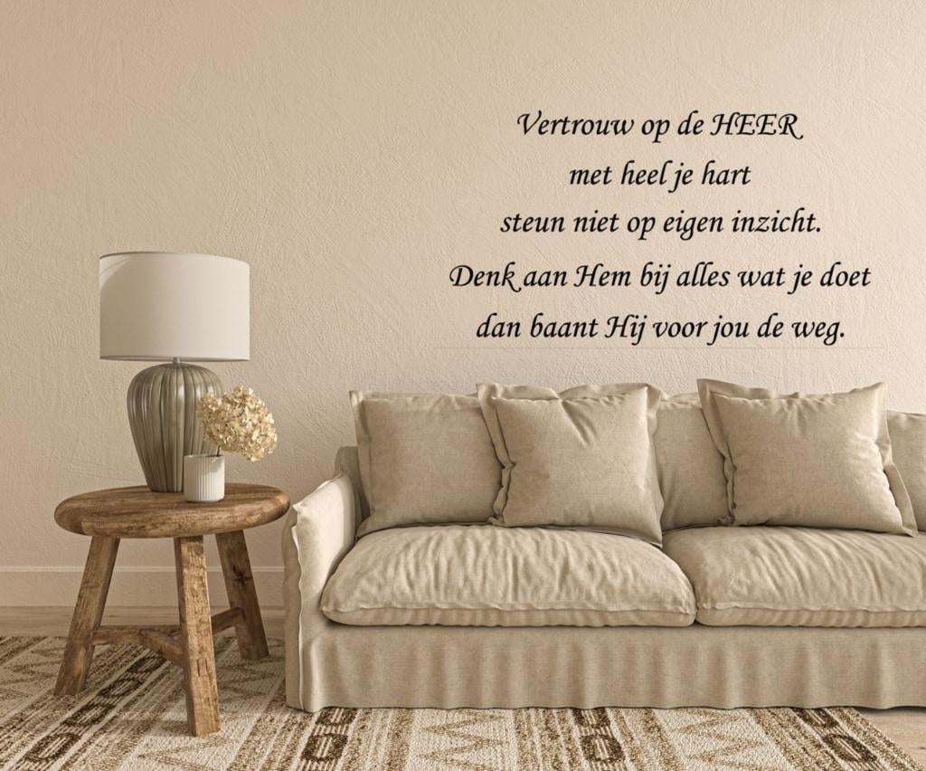 Muursticker christelijke wandtekst vertrouw op de Heer, Huis en Inrichting, The River House, Info@theriverhouse.nl, Meerkleurig
