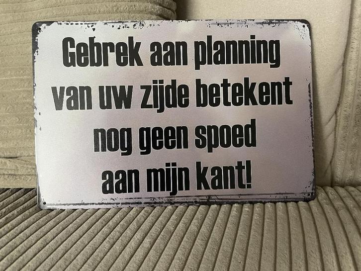 Gebrek aan planning metalen tekstbord (Old Look), Huis en Inrichting, Woonaccessoires | Tekstborden en Spreuken, Nieuw, Ophalen of Verzenden