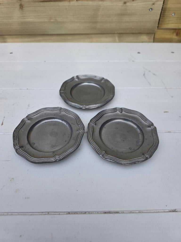 Set van 3 antieke tinnen borden, Antiek en Kunst, Antiek | Tin, Ophalen of Verzenden