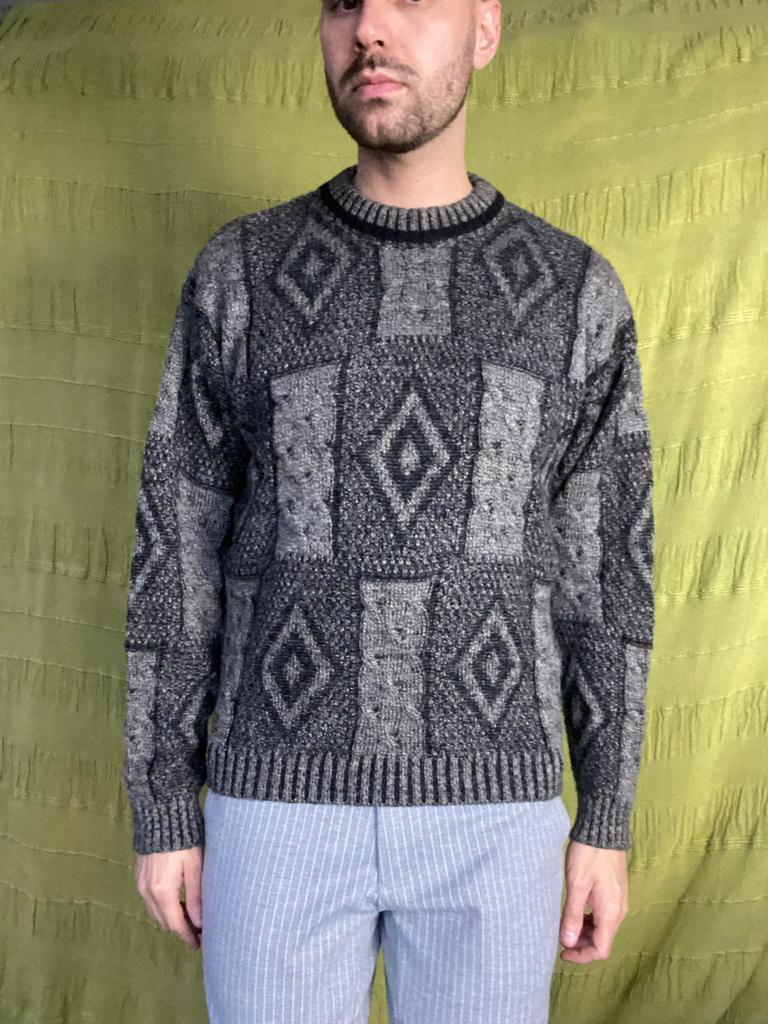 Vintage 90's trui / sweater / print / grijs / small / S, Hgv, Ophalen of Verzenden, Hgc, Grijs