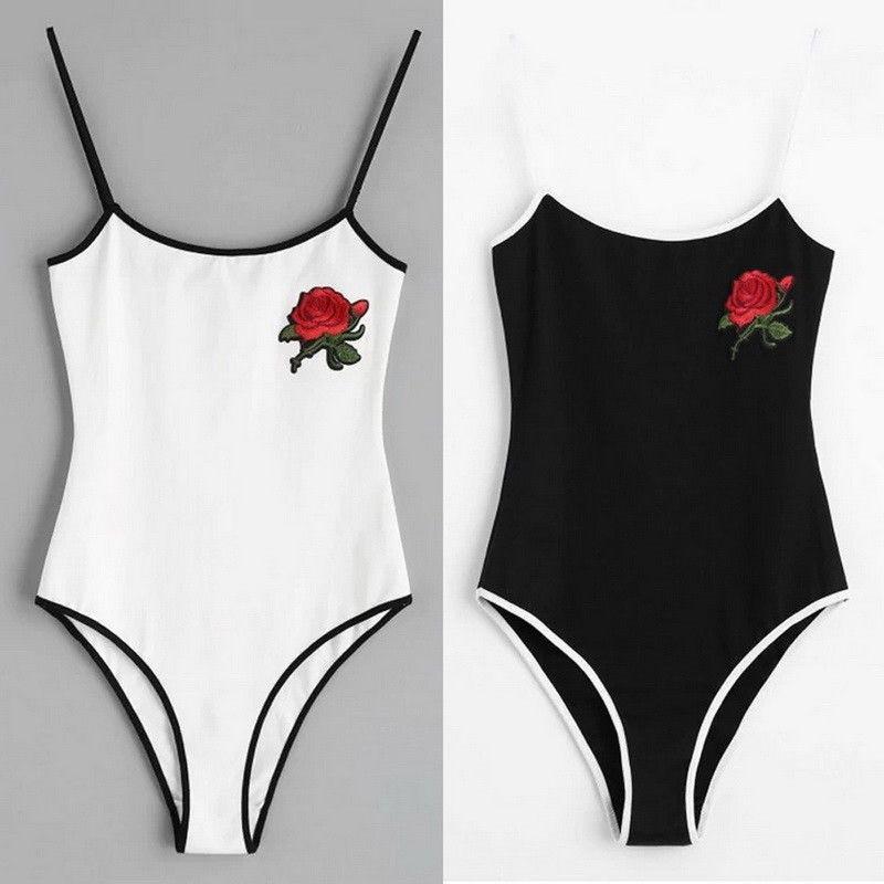 Zwarte witte babydoll met roos bodysuit lingerie dames, Verzenden, Overige kleuren, Nachtkleding