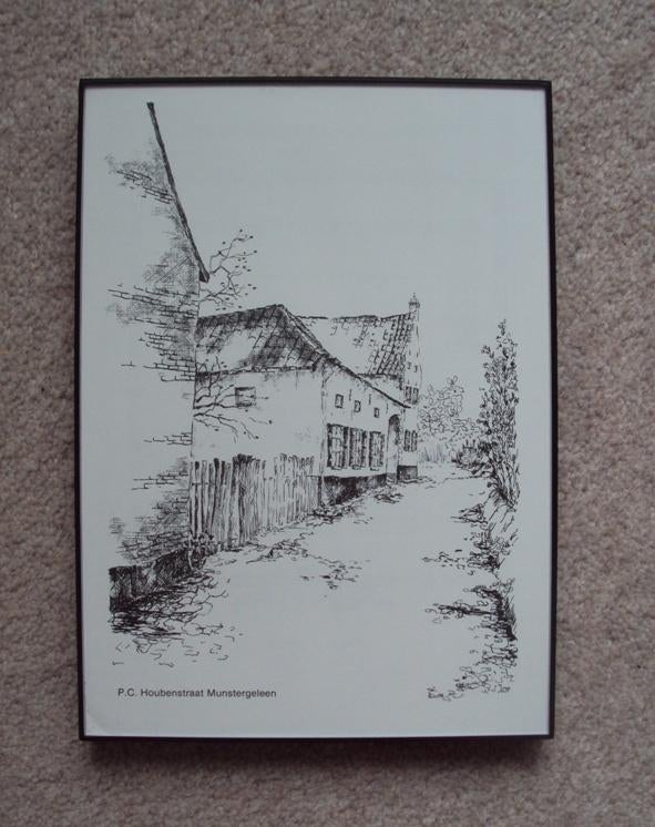 Pentekening prent P.C. Houbenstraat Munstergeleen Limburg, Ophalen of Verzenden