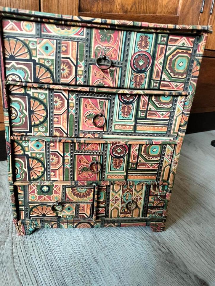 Decoratief vintage sieraden ladekastje met 4 laden, Antiek en Kunst, Curiosa en Brocante, Ophalen of Verzenden