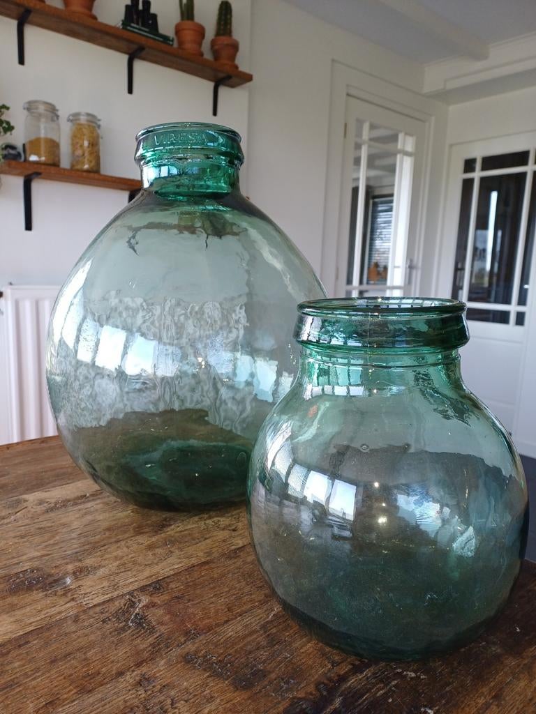 1 Grote Vintage Viresa Bolvaas Gistfles & 1 Gratis Vaas, Ophalen, Gebruikt, Overige kleuren, Glas