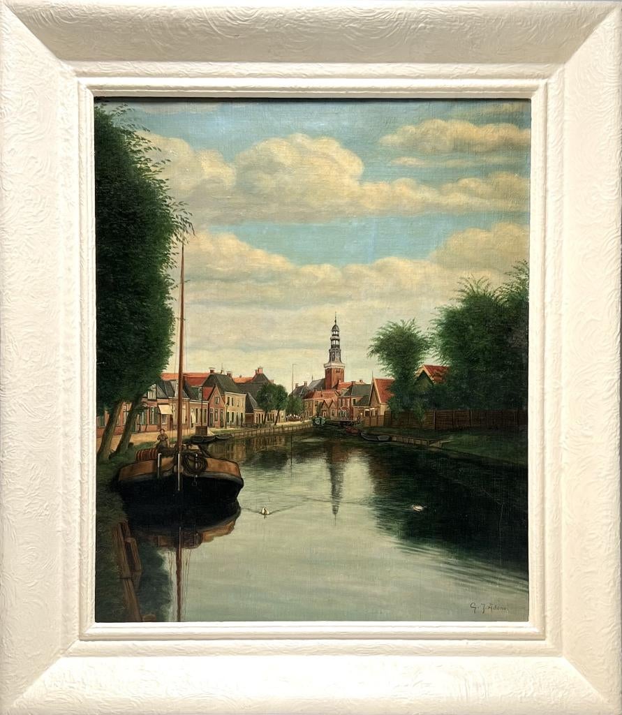 38. Olieverfschilderij, G.J. Adema - Aldeboarn, Friesland, Antiek en Kunst, Kunst | Schilderijen | Klassiek, Ophalen of Verzenden