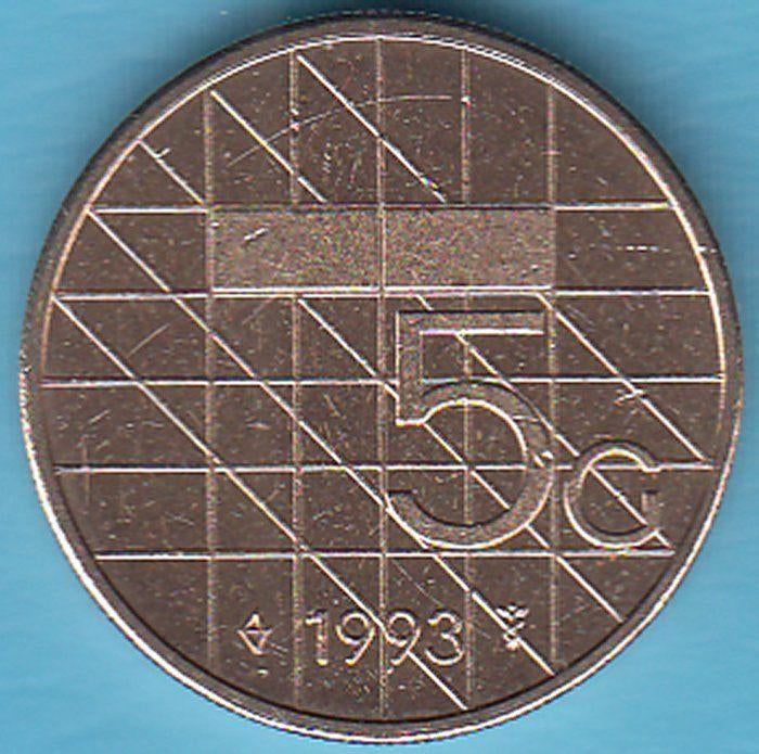 Nederland Vijfje (5 gulden) 1993 UNC in munthouder, Postzegels en Munten, Munten | Nederland, Ophalen of Verzenden, Koningin Beatrix