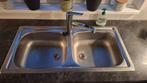Dubbele wasbak inclusief kraan, Huis en Inrichting, Keuken | Keukenelementen, Ophalen, Gebruikt, Overige kleuren, 50 tot 100 cm