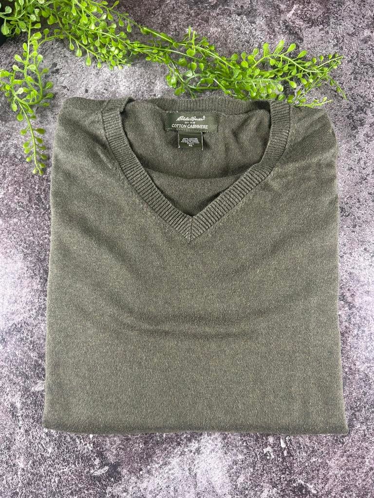 Eddie Bauer V-hals Trui - XL - Olijfgroen, Ophalen of Verzenden, Zo goed als nieuw, Maat 56/58 (XL), Groen