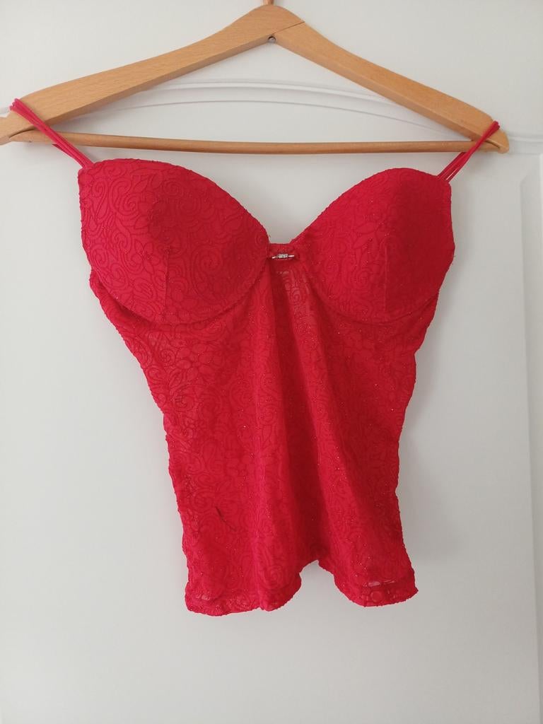 Rode Kanten Body/Korset met Spaghettibandjes, Onbekend, Ophalen of Verzenden, Rood, Body of Korset