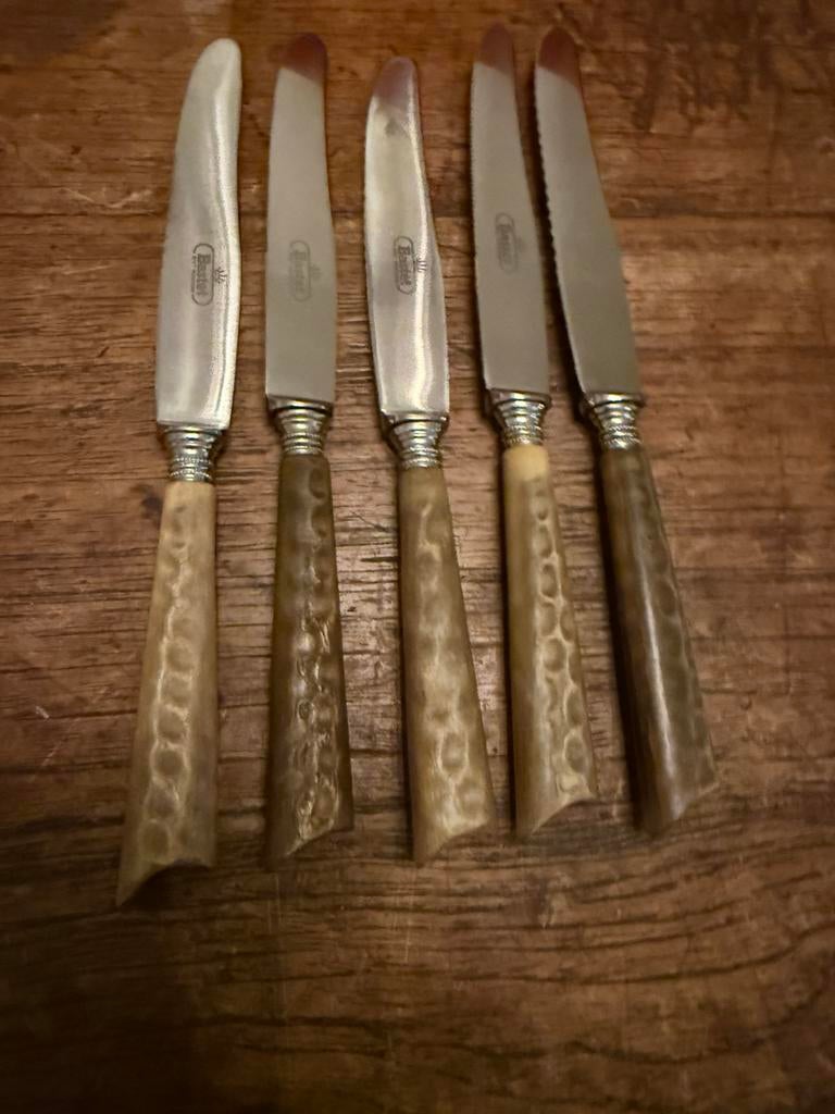 Set van 5 mooie antieke messen van het merk Bastet, 20,8 cm, Antiek en Kunst, Ophalen of Verzenden